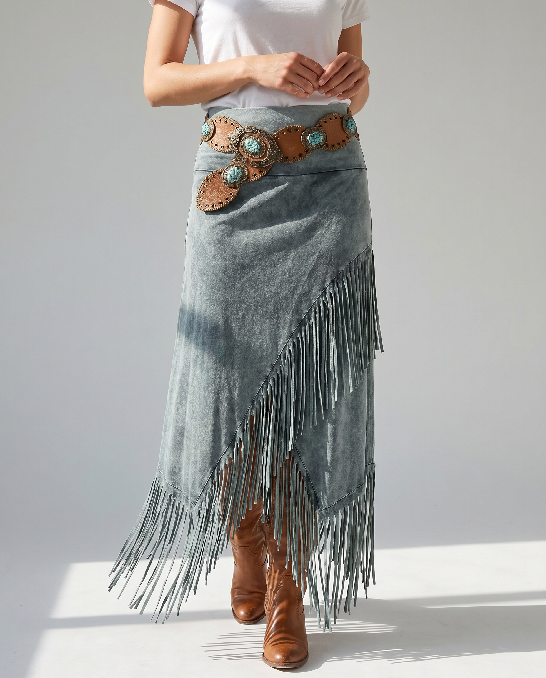 Bohemian Gray Fringe Maxi Skirt with Elastic Waist 5