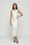Cowl Neck Ruched Satin Midi Dress for Women 0