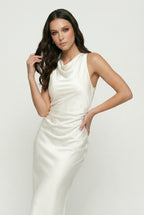 Cowl Neck Ruched Satin Midi Dress for Women 1
