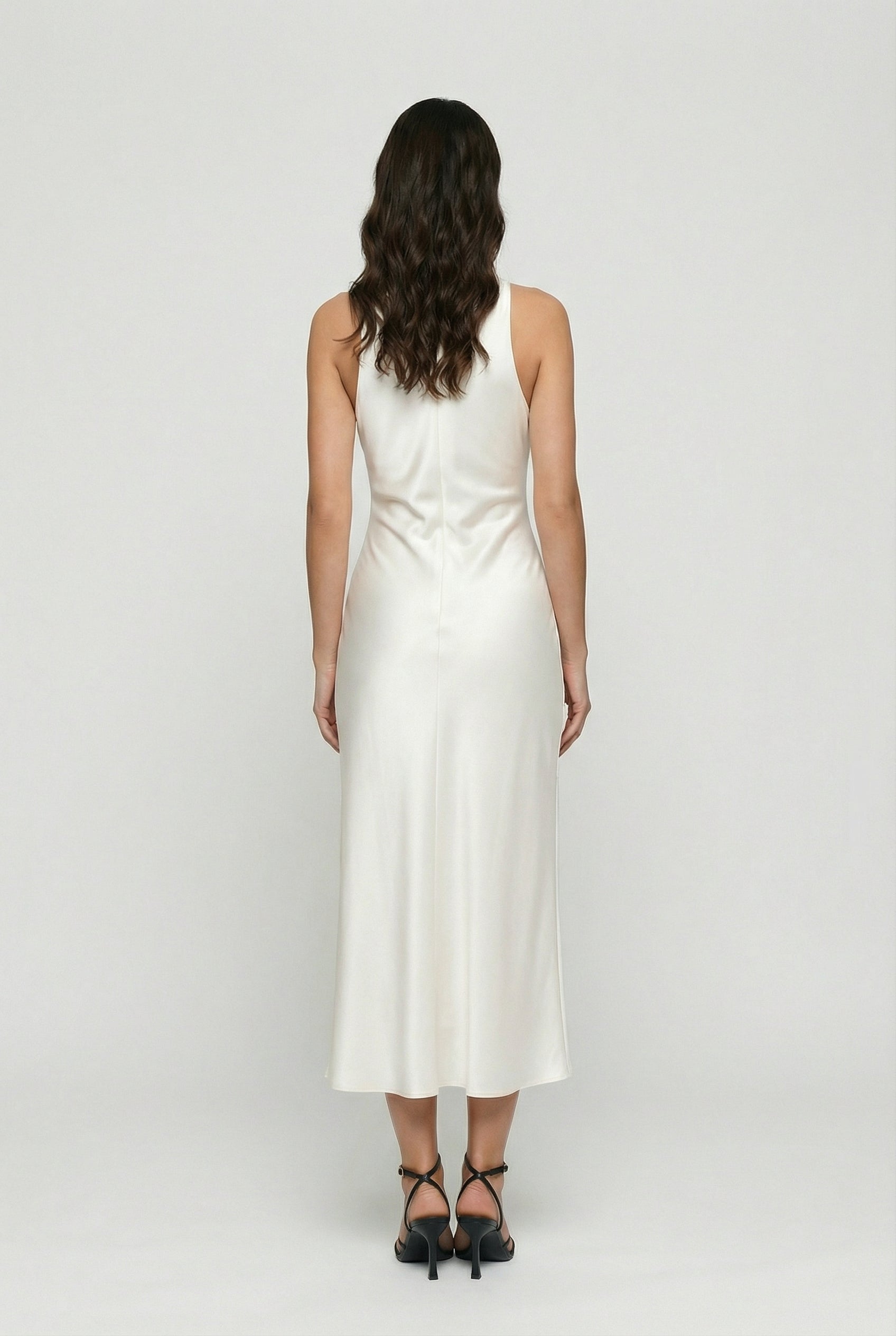 Cowl Neck Ruched Satin Midi Dress for Women 2