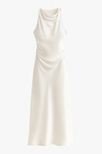 Cowl Neck Ruched Satin Midi Dress for Women 3