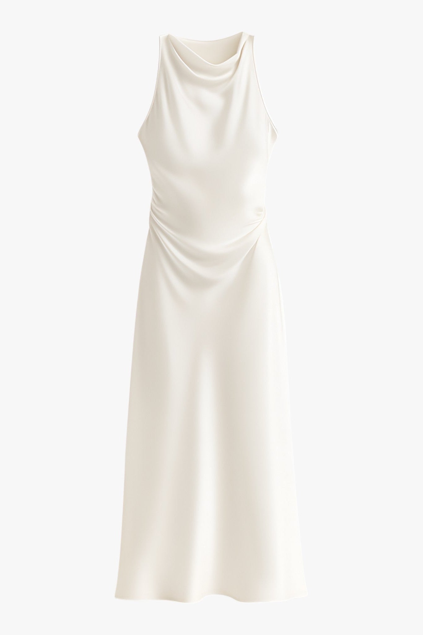 Cowl Neck Ruched Satin Midi Dress for Women 3