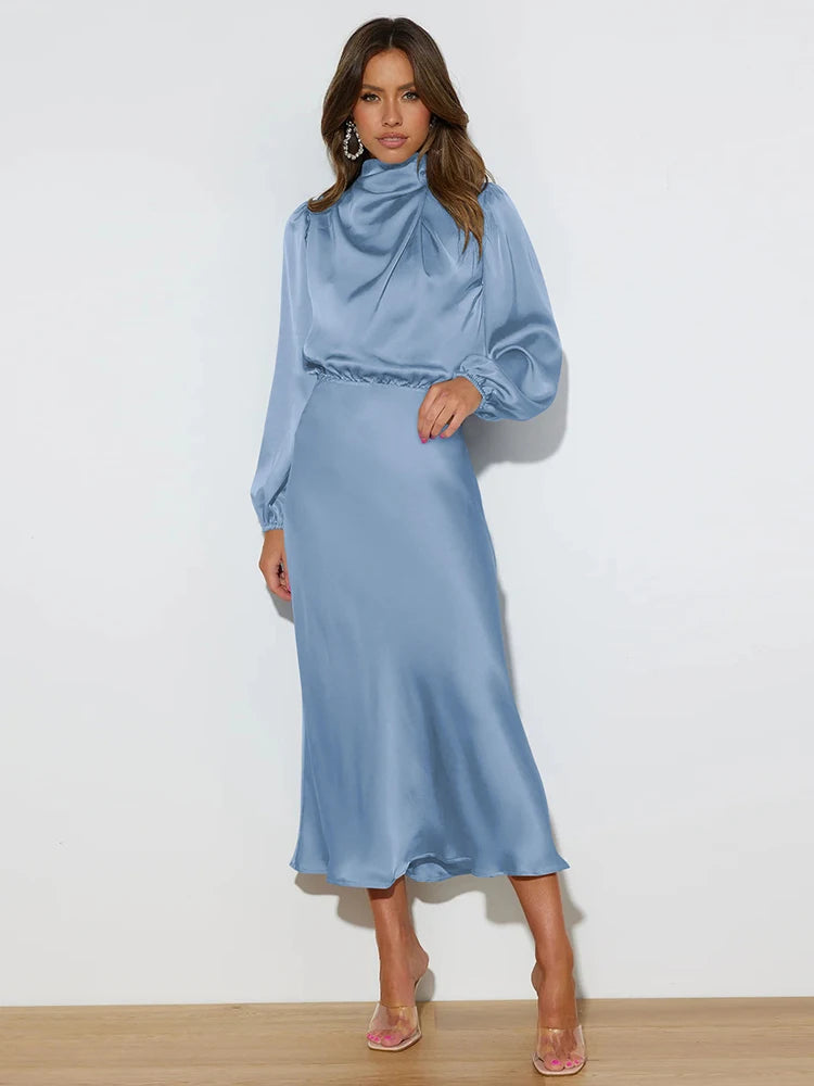 Elegant Satin Evening Dress – Chic Long Sleeves for Formal Occasions 0