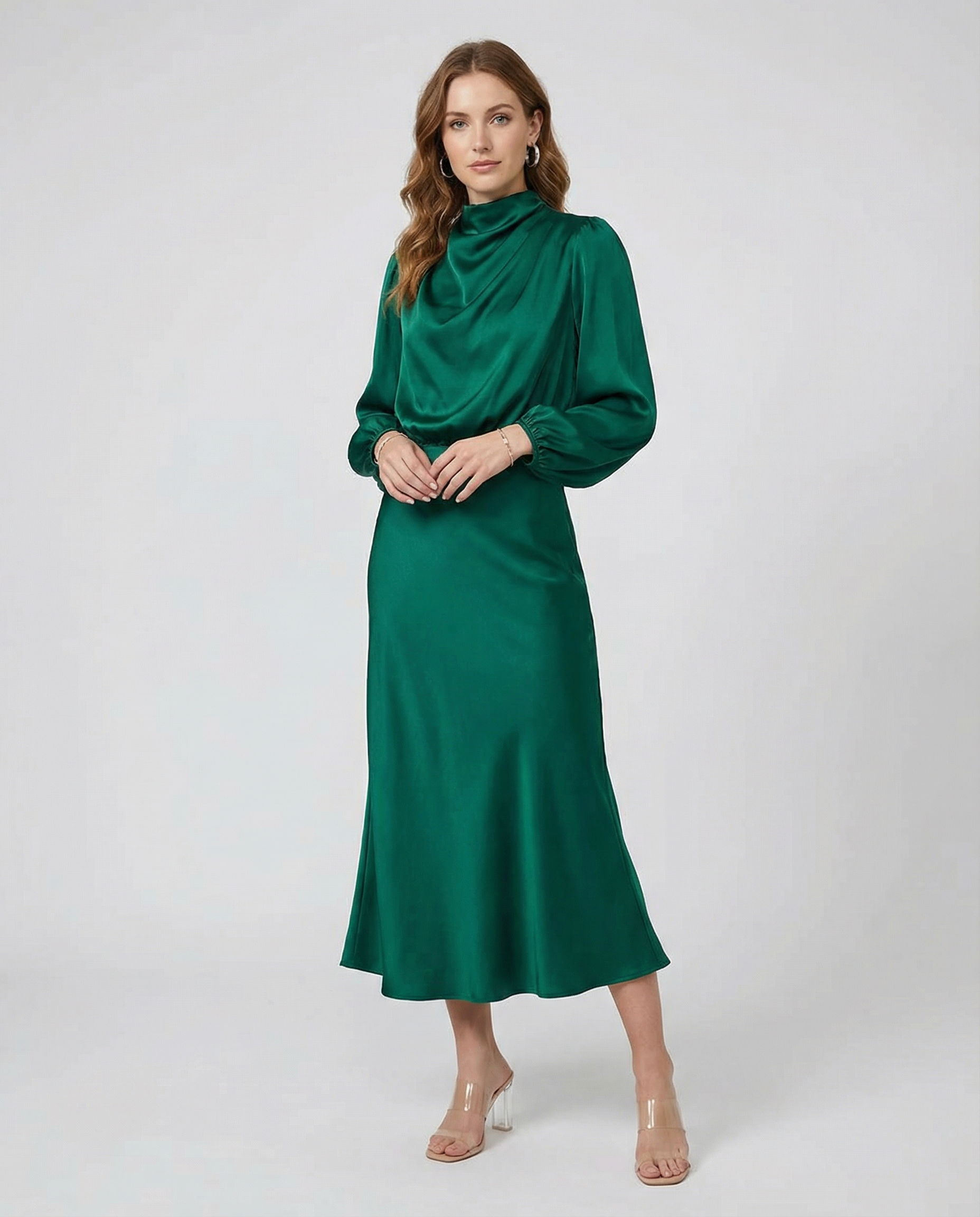 Elegant Satin Evening Dress – Chic Long Sleeves for Formal Occasions 1