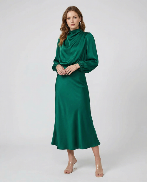 Elegant Satin Evening Dress – Chic Long Sleeves for Formal Occasions 1