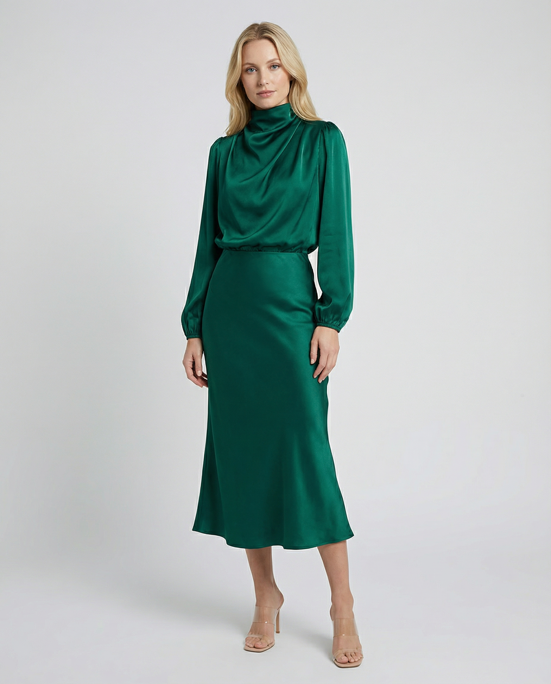 Elegant Satin Evening Dress – Chic Long Sleeves for Formal Occasions 2