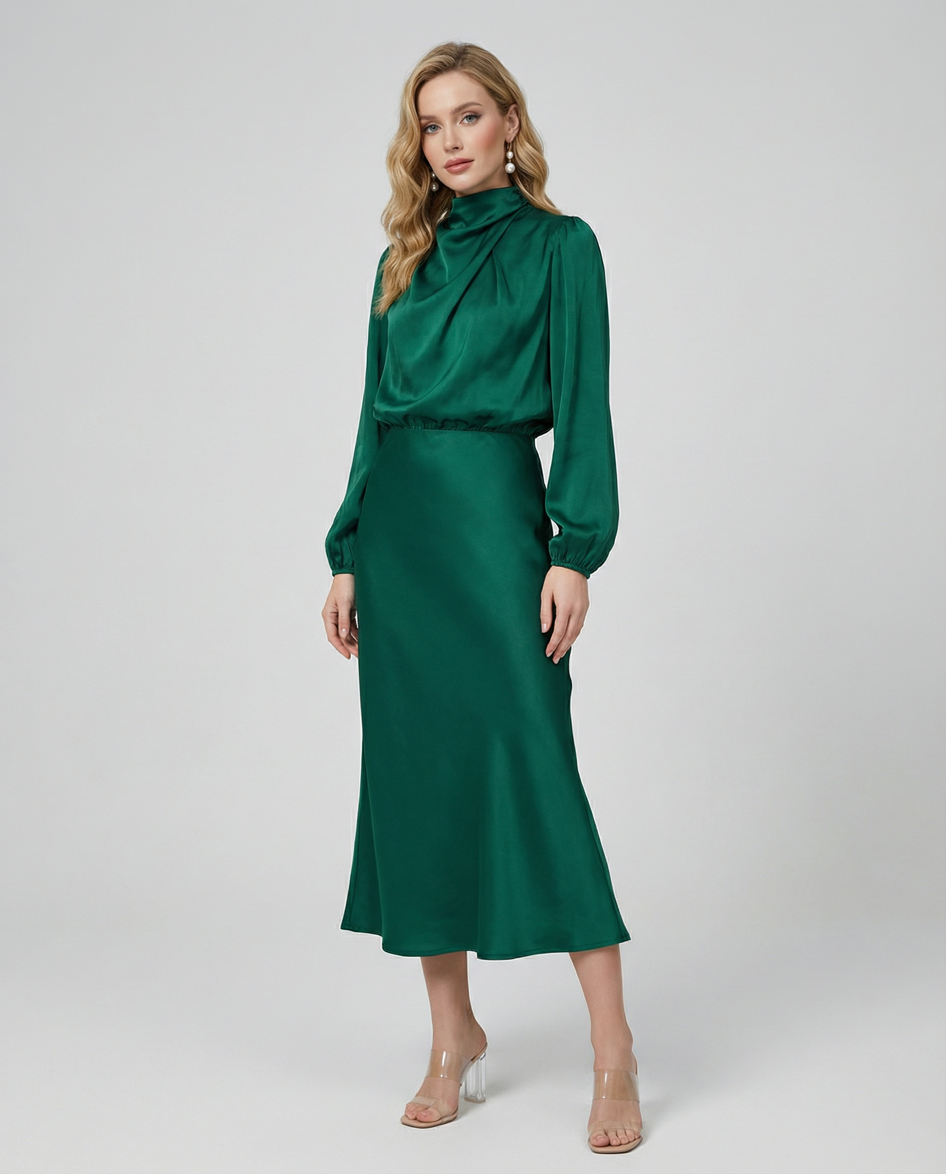Elegant Satin Evening Dress – Chic Long Sleeves for Formal Occasions 4