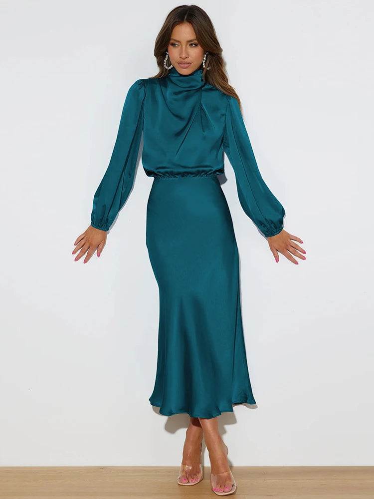 Elegant Satin Evening Dress – Chic Long Sleeves for Formal Occasions 5