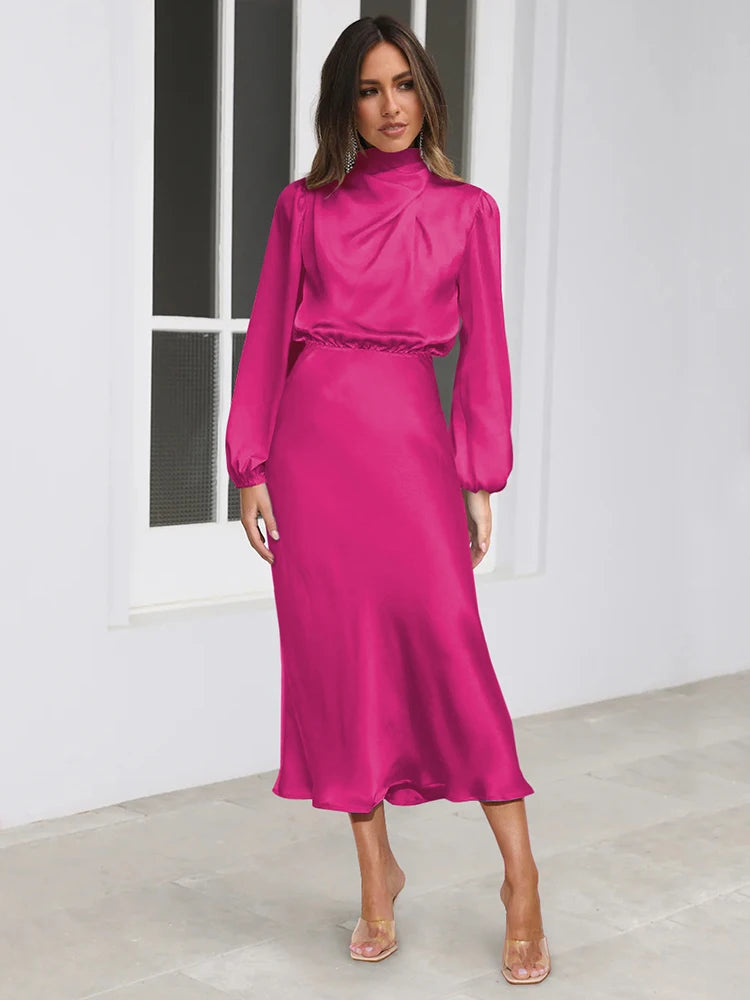 Elegant Satin Evening Dress – Chic Long Sleeves for Formal Occasions 8