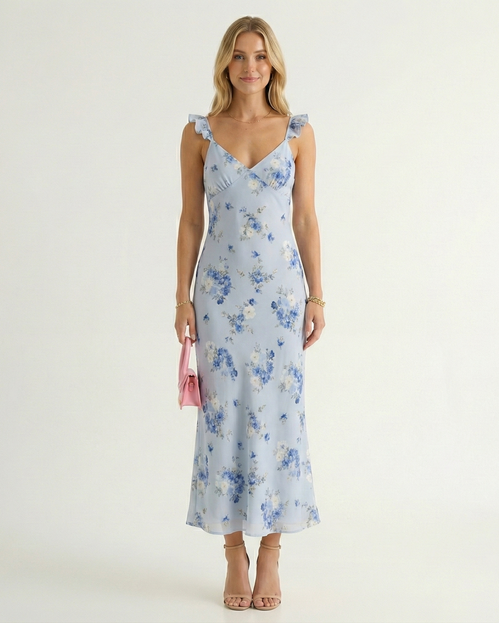 Floral V-Neck Backless Spaghetti Strap Midi Sundress for Women 0