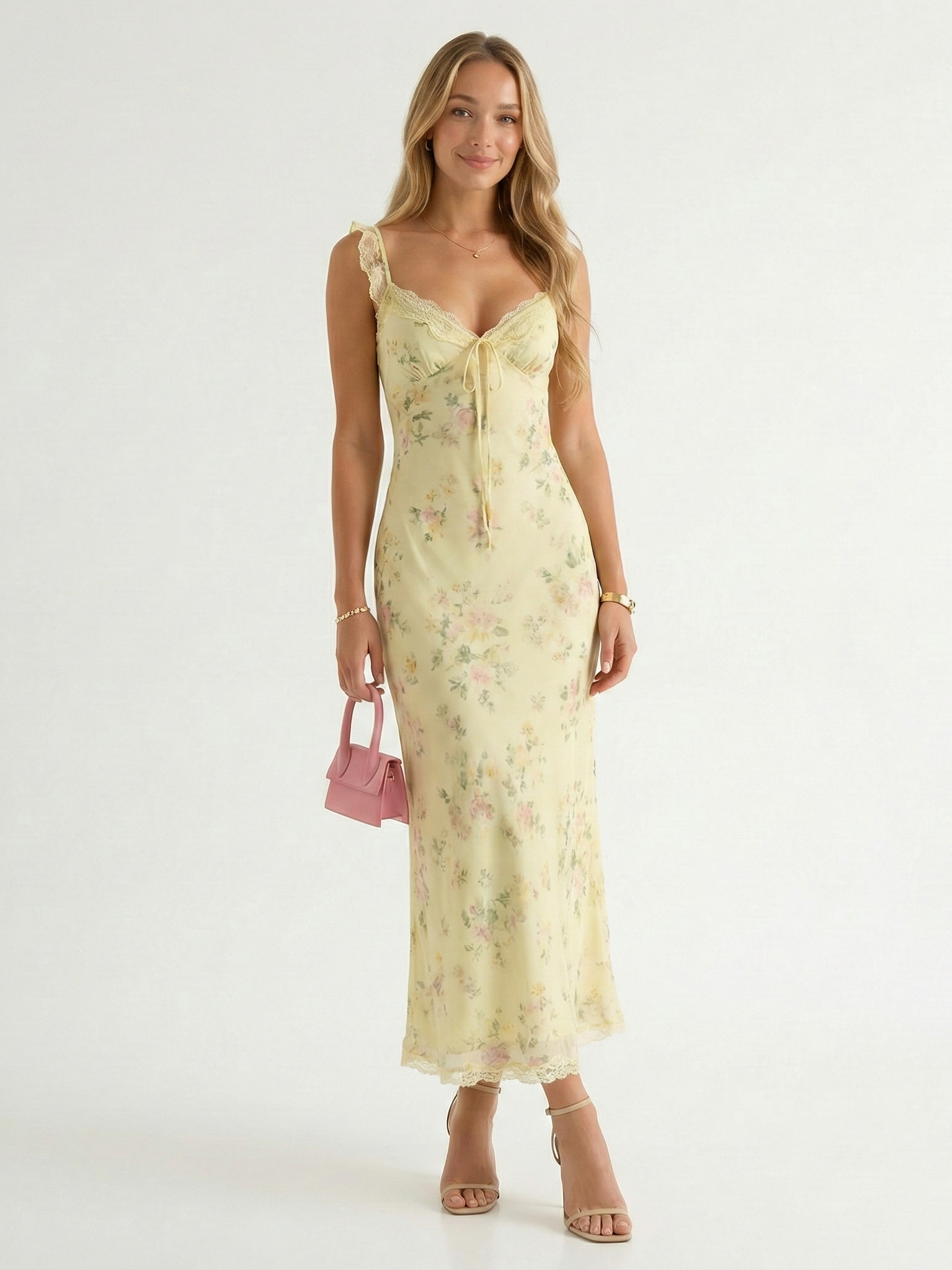 Floral V-Neck Backless Spaghetti Strap Midi Sundress for Women 1