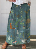 Retro Floral Animal Print A-Line Pocket Skirt 0