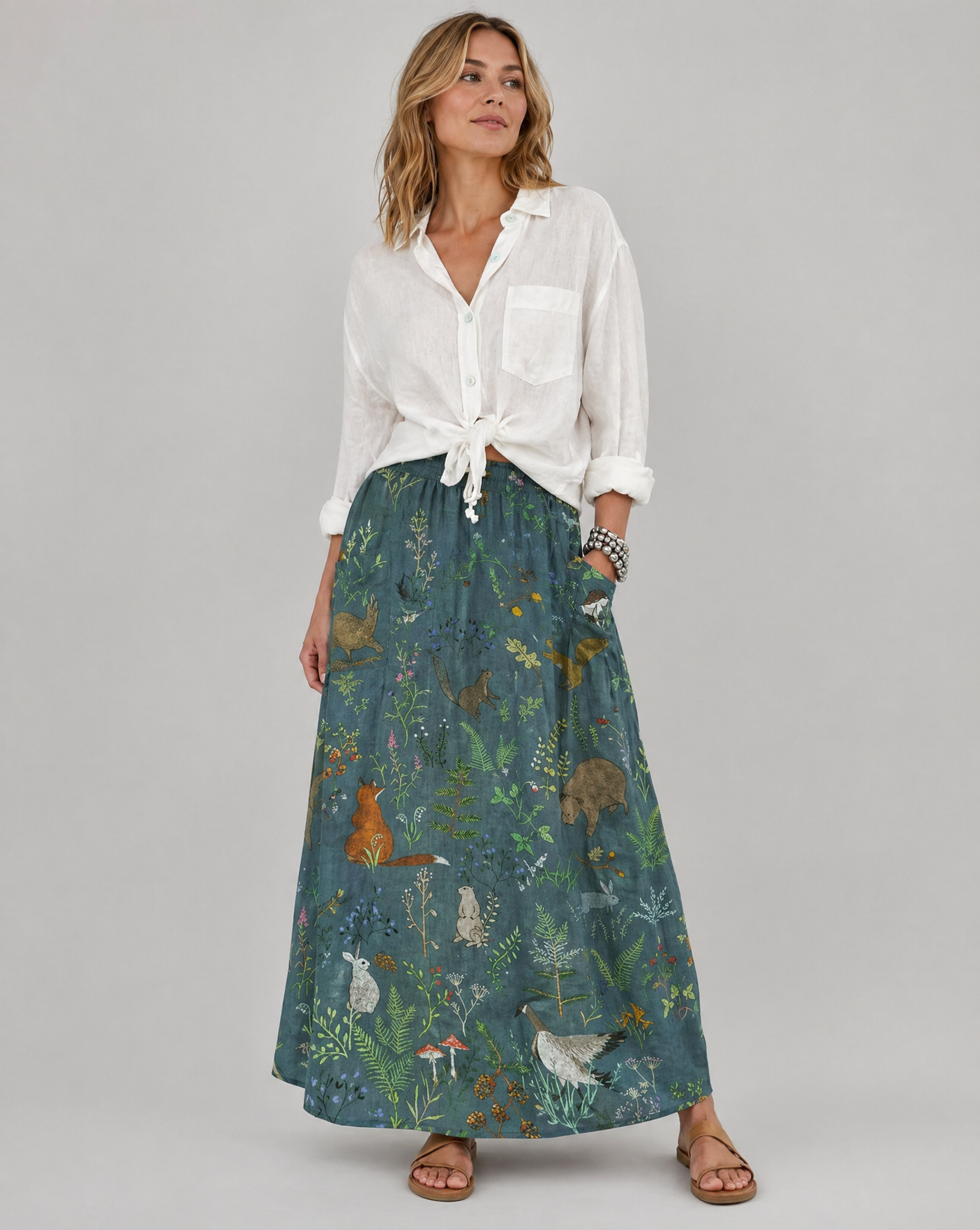 Retro Floral Animal Print A-Line Pocket Skirt 1