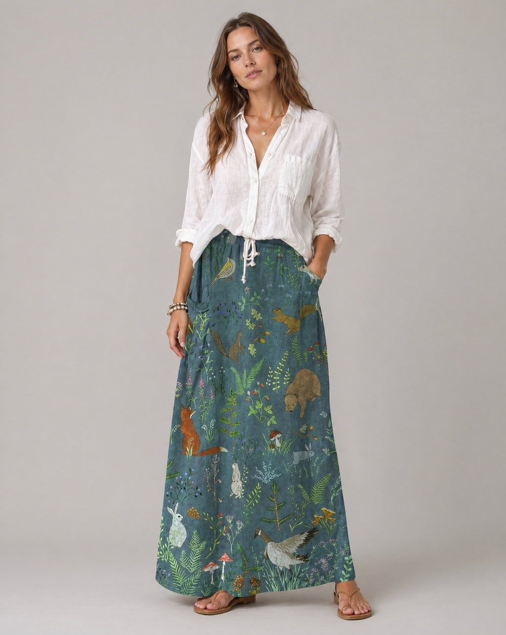 Retro Floral Animal Print A-Line Pocket Skirt 2