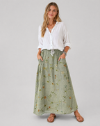 Retro Floral Art Sage Green A-Line Pocket Skirt 1