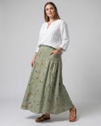 Retro Floral Art Sage Green A-Line Pocket Skirt 2