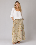 Retro Floral Print Beige A-Line Pocket Skirt 0