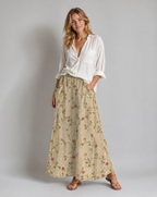 Retro Floral Print Beige A-Line Pocket Skirt 1