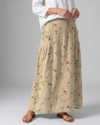 Retro Floral Print Beige A-Line Pocket Skirt 2