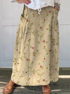 Retro Floral Print Beige A-Line Pocket Skirt 3