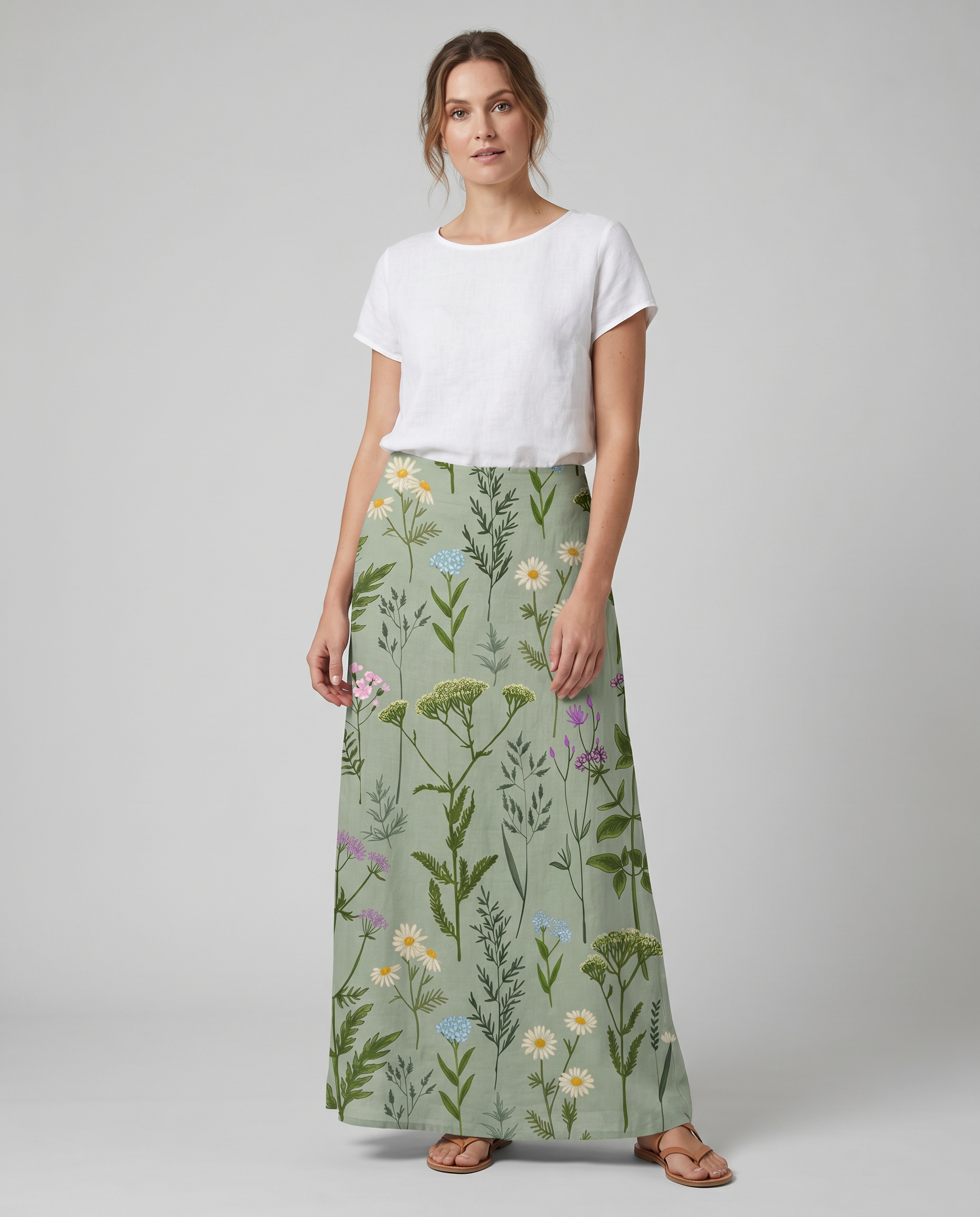 Spring Field Print Green A-Line Pocket Skirt 3