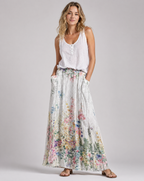 Vintage Botanical White A-Line Skirt with Elastic Waist 0
