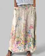 Vintage Botanical White A-Line Skirt with Elastic Waist 2