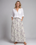 Vintage Floral Print White A-Line Pocket Skirt 0
