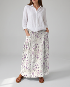 Vintage Floral Print White A-Line Pocket Skirt 3