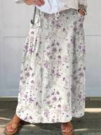 Vintage Floral Print White A-Line Pocket Skirt 4