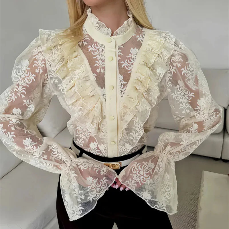 Women's Blouse – Elegant Sheer Lace Design for Versatile Styling 0