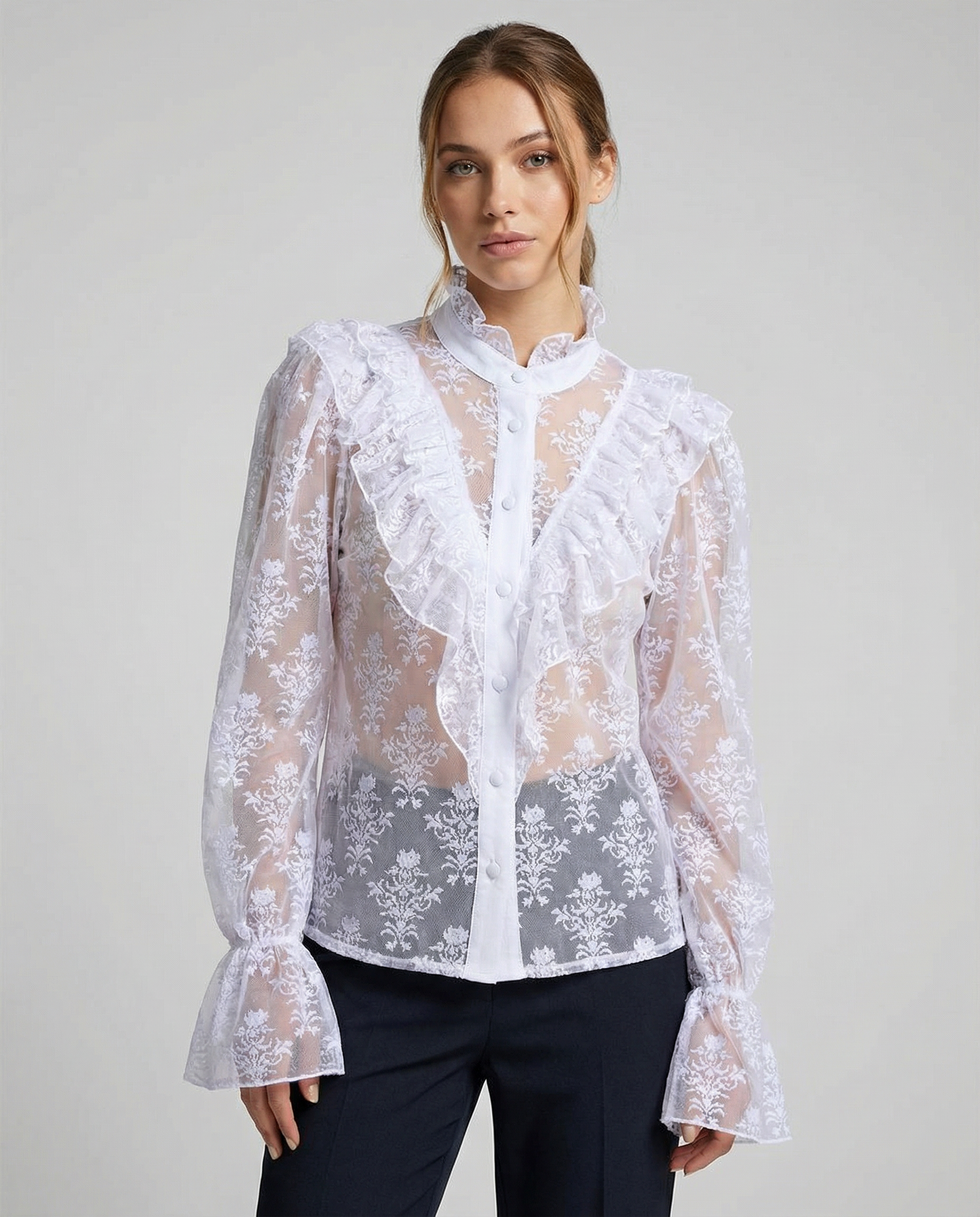 Women's Blouse – Elegant Sheer Lace Design for Versatile Styling 1