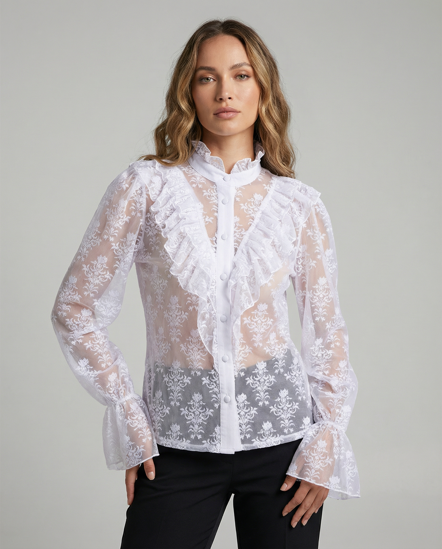 Women's Blouse – Elegant Sheer Lace Design for Versatile Styling 3