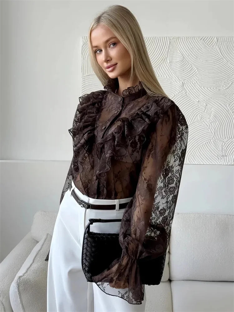 Women's Blouse – Elegant Sheer Lace Design for Versatile Styling 6