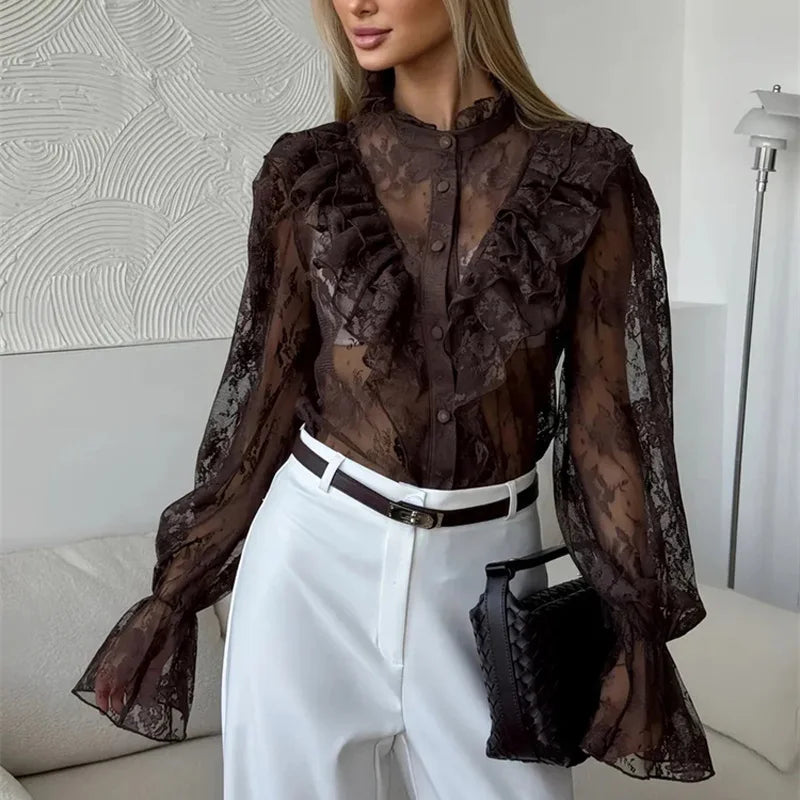 Women's Blouse – Elegant Sheer Lace Design for Versatile Styling 8