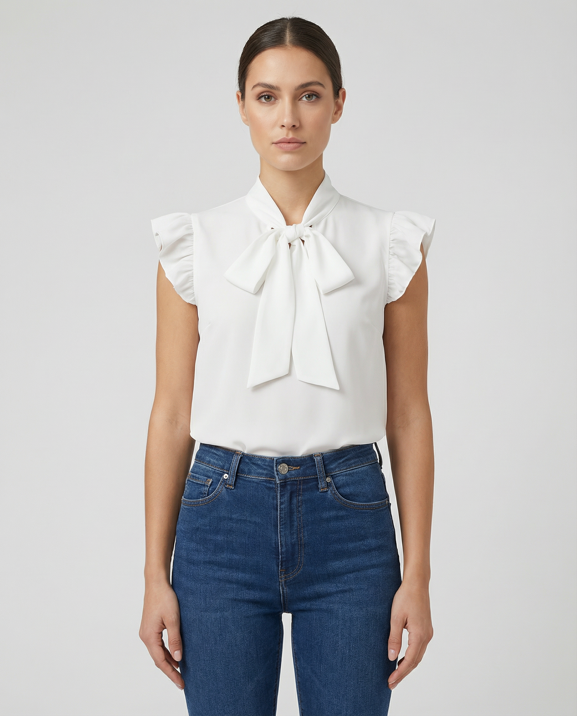 Women's Bow Tie Blouse – Chic Sleeveless Design for Elegant Office Wear 1