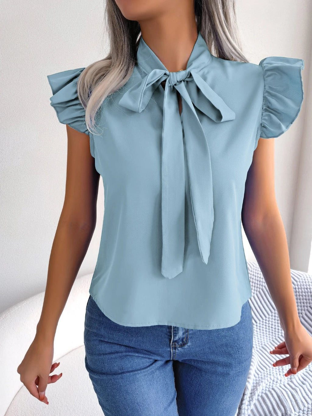Women's Bow Tie Blouse – Chic Sleeveless Design for Elegant Office Wear 10