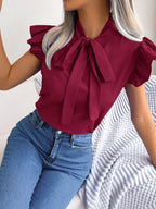 Women's Bow Tie Blouse – Chic Sleeveless Design for Elegant Office Wear 3