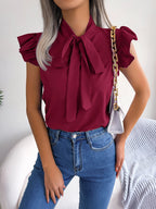 Women's Bow Tie Blouse – Chic Sleeveless Design for Elegant Office Wear 4