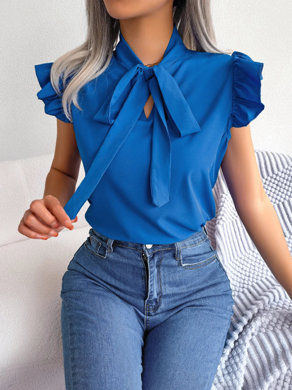 Women's Bow Tie Blouse – Chic Sleeveless Design for Elegant Office Wear 5