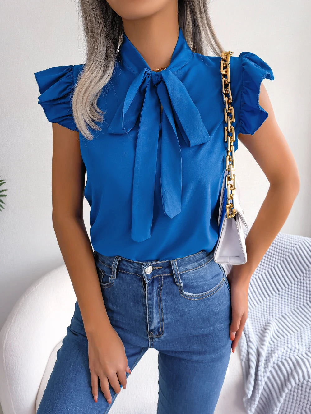 Women's Bow Tie Blouse – Chic Sleeveless Design for Elegant Office Wear 6