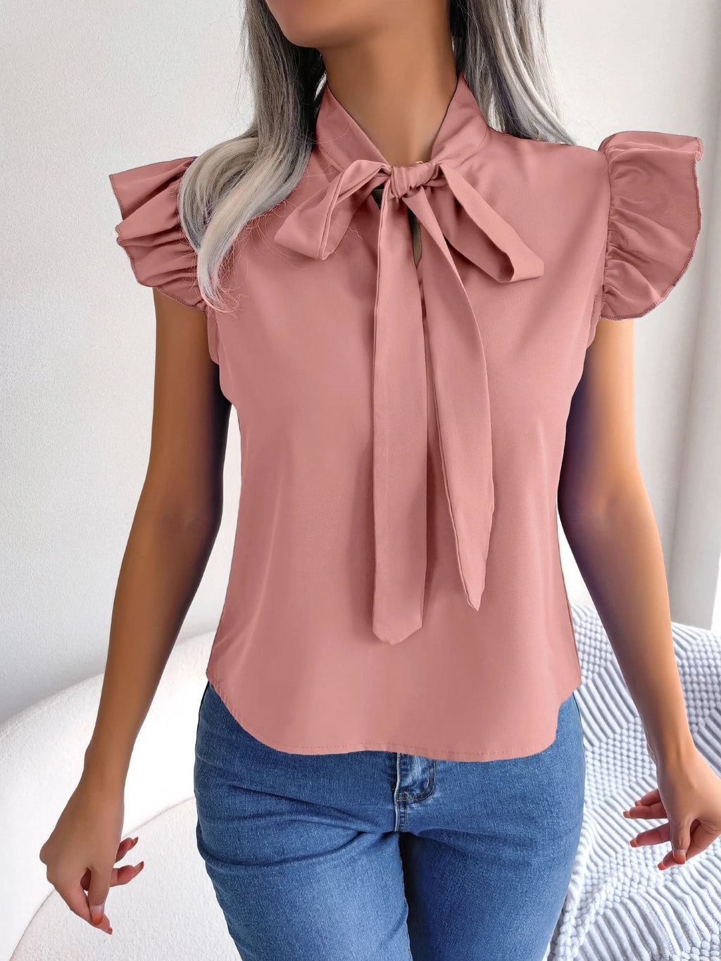Women's Bow Tie Blouse – Chic Sleeveless Design for Elegant Office Wear 8