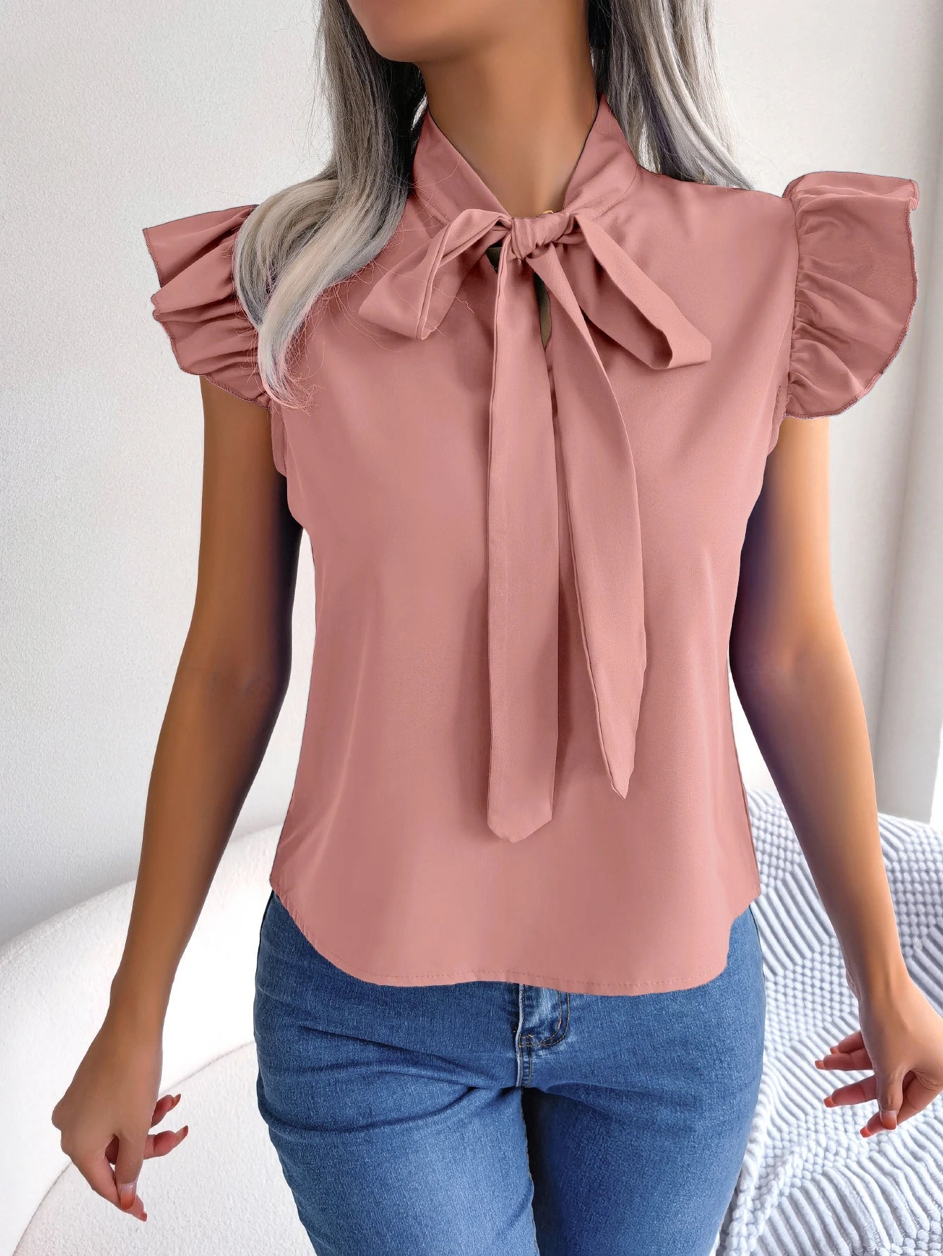 Women's Bow Tie Blouse – Chic Sleeveless Design for Elegant Office Wear 8