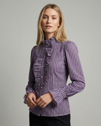 Women's Checked Blouse – Elegant Ruffle High-Neck Design for Chic Office Looks 4