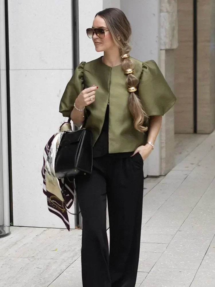 Women's Puff Sleeve Blouse – Chic Structured Design for Effortless Elegance 8
