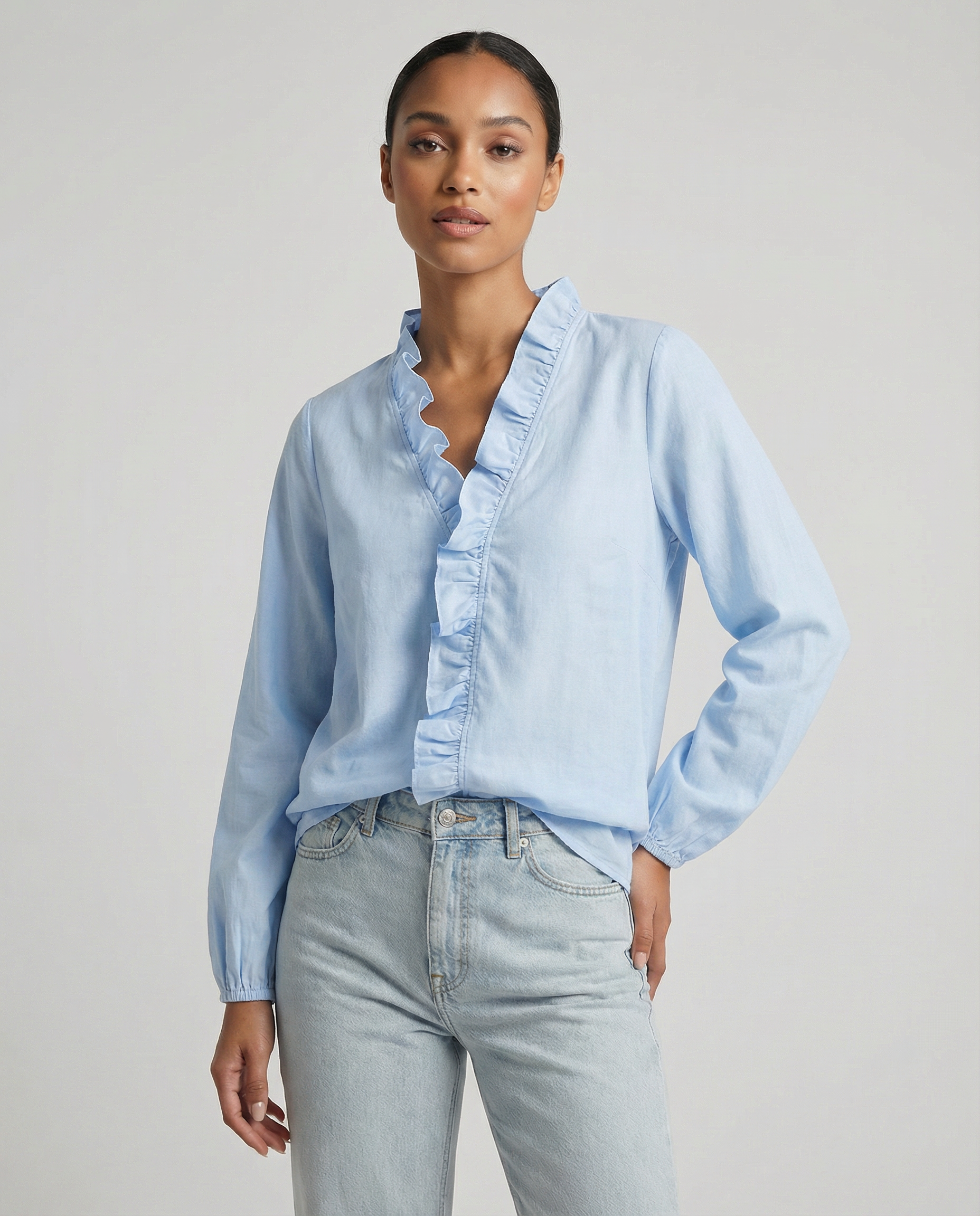 Women's Ruffle Blouse – Elegant V-Neck Design for Effortless Everyday Style 3