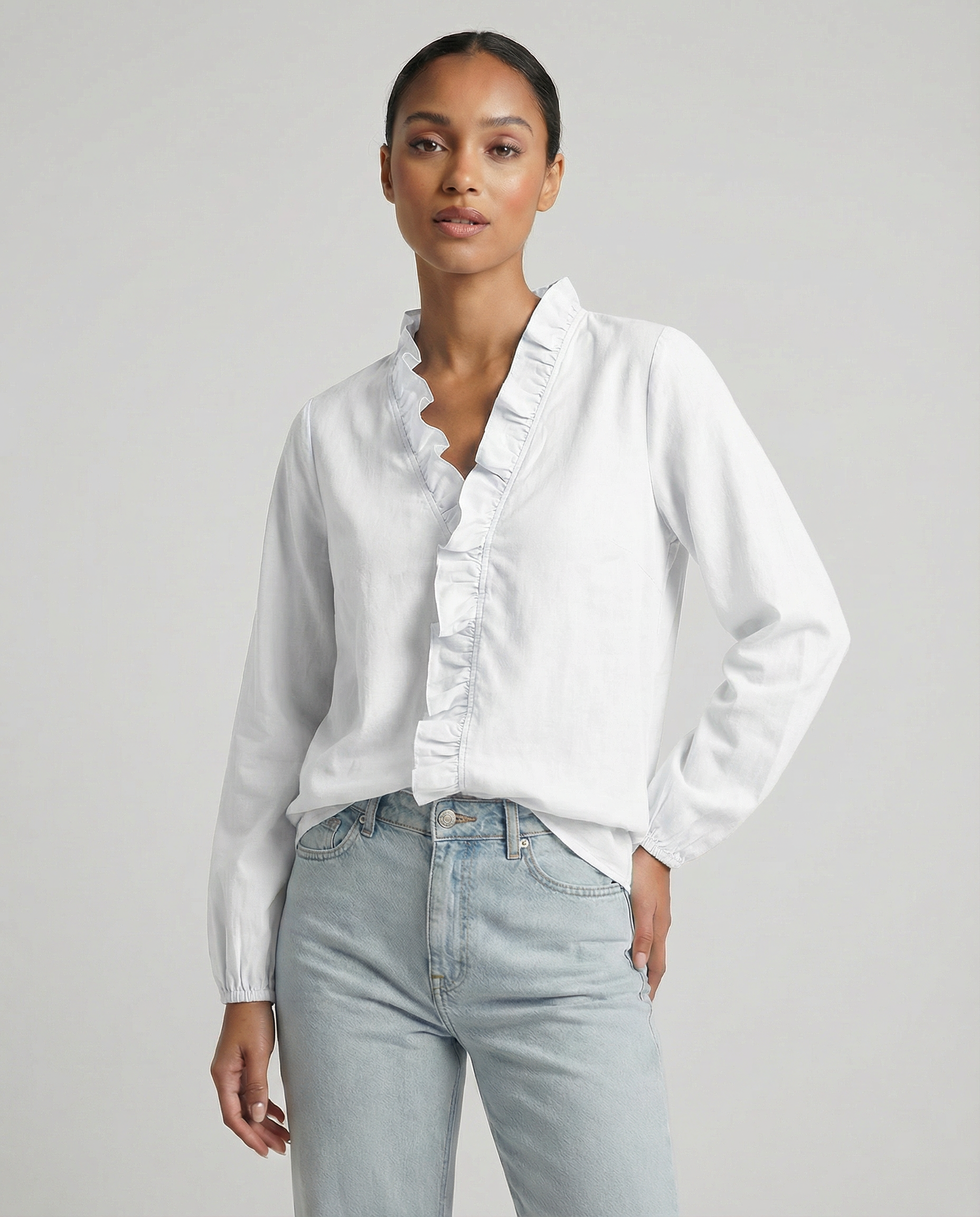 Women's Ruffle Blouse – Elegant V-Neck Design for Effortless Everyday Style 4