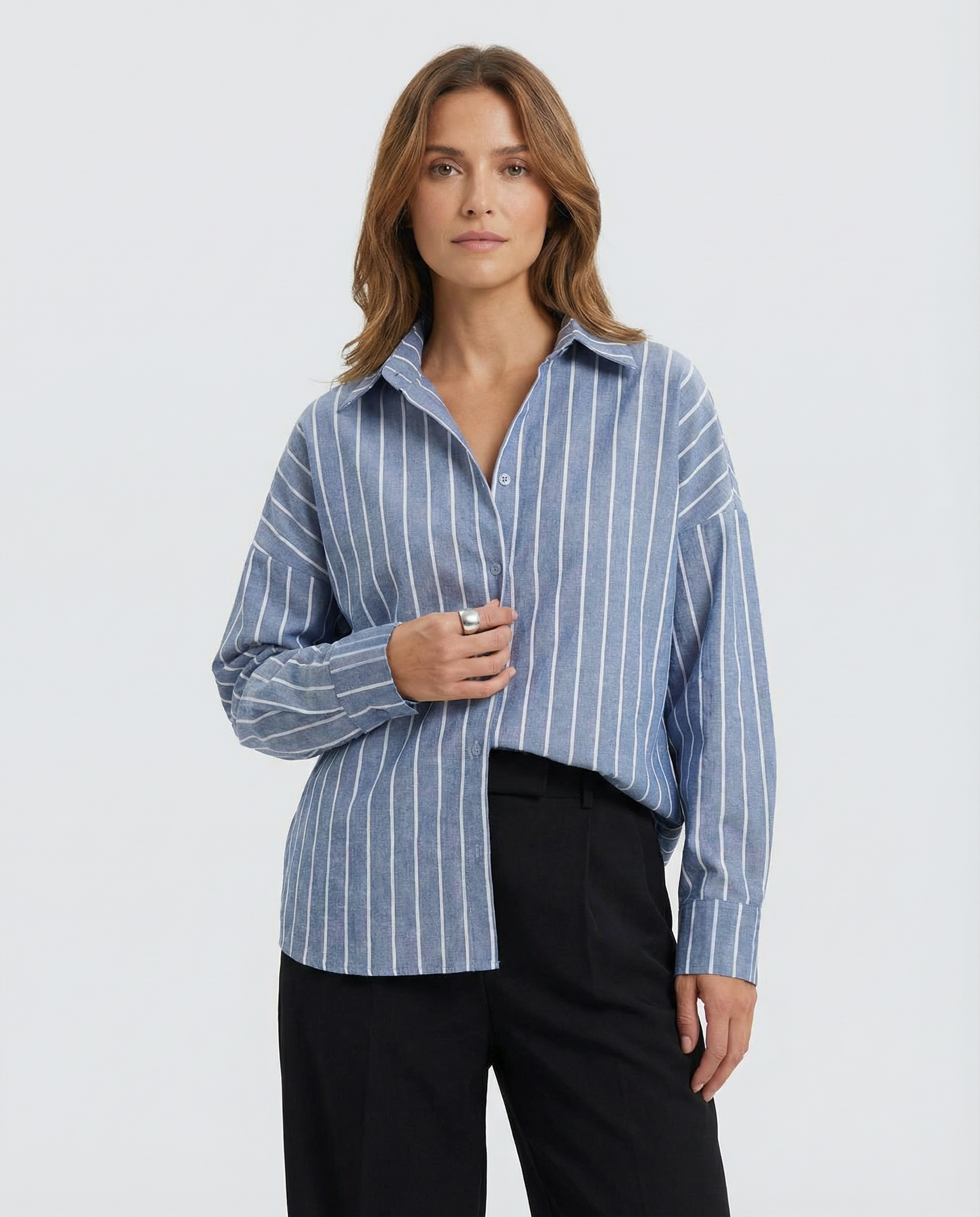 Women's Striped Button-Down Shirt – Relaxed Fit for Versatile All-Day Styling 2